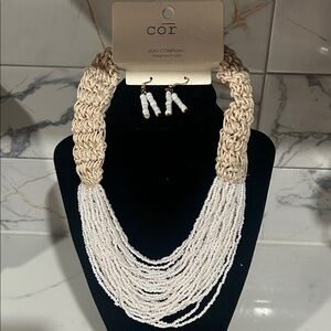 White Beaded Necklace and Earring Set
